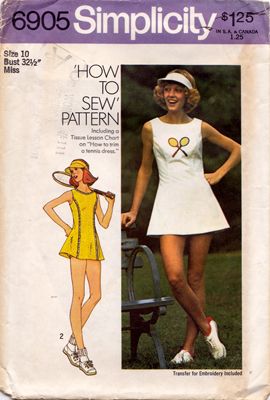 Tennis Halloween Costume, Tennis Dress Pattern, Womens Tennis Dress, 1970 Fashion, Tennis Art, Princess Seam Dress, Simplicity Patterns Vintage, 1970s Sewing Patterns, Tennis Wear