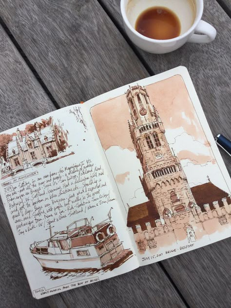 Sketches from Bruges, Belgium. | Stuart | Flickr Voyage Sketchbook, Architecture Journal, Watercolour Sketchbook, Aesthetic Art Journal, Germany Trip, Travel Art Journal, Travel Sketchbook, Sketch Journal, Architecture Sketchbook