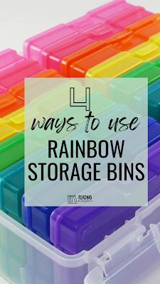 Check out four ways to use rainbow storage bins that will help you organize your materials for reading groups. Rainbow Storage Bins, Michaels Photo Storage Classroom, Teacher Storage Ideas, Turn In Bins Classroom Organization, Teacher Storage Organization, Rainbow Organization, Reading Group Organization, Partner Activities, Teacher Storage