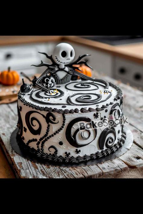 33 Nightmare Before Christmas Cake Design Ideas [GALLERY] - BakeSpark Christmas Cake Designs Buttercream, Simple Halloween Cake Ideas, Nightmare Before Christmas Desserts, The Nightmare Before Christmas Cake, Nightmare Before Christmas Cupcakes, Chaos Cakes, Christmas Cake Design, Gothic Birthday Cakes, Jack Skellington Cake