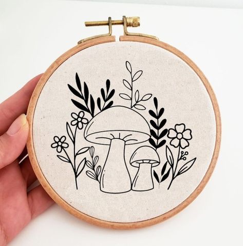 The listing is for DIGITAL FILE. No physical item will be shipped. The mushroom embroidery pattern / flower embroidery PDF is suitable for both beginner and advanced level. This beginner hand embroidery design can be used to create an embroidery hoop art as a home decor or embroider on clothes, library/school tote bag or pillow case. ★★YOU WILL RECEIVE★★ • Transferring pattern instructions. • Patterns in size 3", 4", 5", 6", 7" and 8" ★★IMPORTANT Mushroom Embroidery Pattern, Hand Stitching Patterns, Boho Mushroom, Mushroom Embroidery, Embroidery Hoop Art Diy, Digital Embroidery Patterns, Embroidery Template, Halloween Embroidery, Pola Sulam