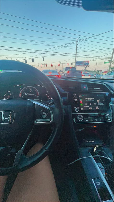 Driving Honda Civic, Car Asthetic Picture, Driving Morning, Honda Civic Aesthetic, 2020 Honda Civic Sport, Honda Civic 2023, White Honda Civic, Honda Civic Interior, Civic Interior