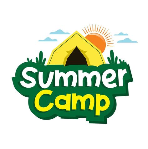 Summer Camp vector design template. Kids summer camp vector logo design. summer camp children design. Summer Camp Ads, Camping Design Graphics, Summer Camp Wallpaper, Summer Camp Illustration, Camping Logo Design, Summer Camp Logo, Summer Camp Design, Camp Tshirt Designs, Camp Banner