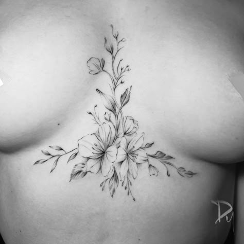 Fine Line Tattoos 33 Sternum Tattoo Design, Sternum Tattoos, Underboob Tattoo Designs, Needle Tattoo, Flower Tattoo Drawings, Single Needle Tattoo, Bouquet Tattoo, Underboob Tattoo, Tattoo Zeichnungen