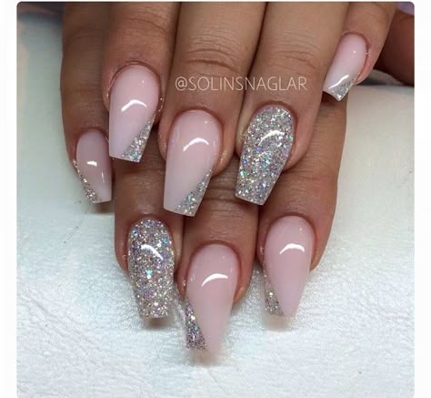 Pale Pink and Glitter Silver Glitter Nails, Gel Nail Design, Pink Nail Designs, Nail Designs Glitter, Hot Nails, Gel Nail Designs, Prom Nails, Fabulous Nails, Short Hairstyle