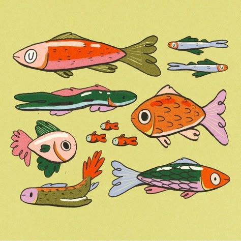 Fish Drawings Cute, Funky Illustrations Drawings, Animal Illustration Art Character Design, Funky Fish Drawing, Funky Illustrations Design, Funky Fish Art, Fish Cute Drawing, Fish Drawing Aesthetic, Fish Drawing Reference