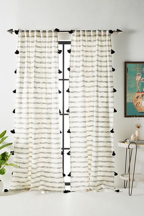 Bathroom Window Curtains, Double Rod Curtains, Double Curtains, Tassel Curtains, Bedroom Curtains, Custom Drapes, Pola Sulam, Bathroom Windows, Black Curtains