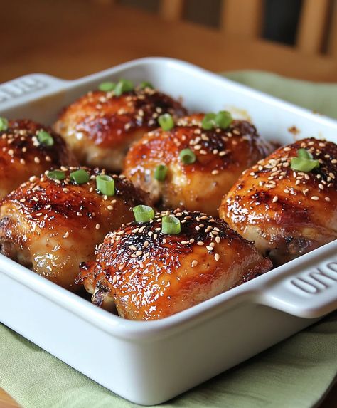 Baked Teriyaki Chicken Thighs Baked Teriyaki Chicken Thighs, Chicken Thighs And Rice, Teriyaki Chicken Thighs, Asian Chicken Thighs, Make Teriyaki Sauce, Baked Teriyaki Chicken, How To Thicken Sauce, Homemade Teriyaki Sauce, Asian Chicken