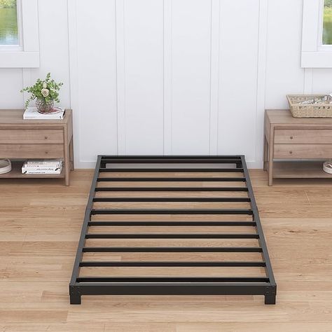 Amazon.com: Nailsong 4 Inch Twin XL Bed Frames Low Profile, XL Twin Bed Frame No Box Spring Needed, Heavy Duty Metal, Easy Assembly, Black : Home & Kitchen Men Twin Bed, Twin Bed Side Rails, Xl Twin Bed Frame, Twin Size Mattress Dimensions, Xl Twin Bed, Low Platform Bed Frame, Emily Room, Twin Xl Bed Frame, Twin Bed Frames