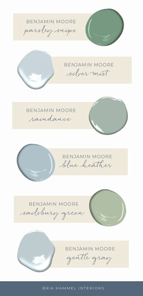 Sharing a few of the tried & true green and blue paint colors that we love! The Best Blue Green Paint Colors, Natural Blue Paint Colors, Mixing Blue And Green Decor, Green With Blue Undertone Paint, In The Moment Paint Color, Blue Green Paint Colors 2023, Seafoam Blue Paint, Meadow Green Color, Green And Blue Paint Colors