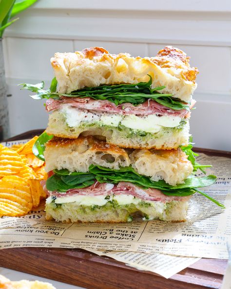 Prosciutto Arugula Sandwich, Italian Caprese Sandwich, Mini Focaccia Sandwiches, Ham Apple Sandwich, Sandwich With Arugula, Ciabatta Prosciutto Sandwich, Focaccia Bread For Sandwiches, Authentic Italian Sandwiches Recipes, Comfort Food Breakfast