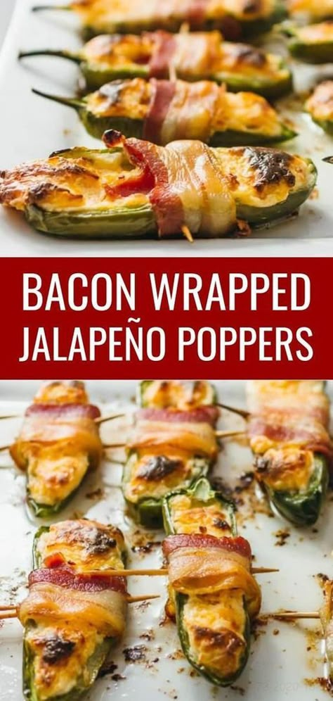 Peppers Stuffed With Cream Cheese, Cream Cheese Stuffed Jalapenos, Cream Cheese Stuffed Peppers, Wrapped Jalapeno Poppers, Oven Baked Bacon, Bacon Wrapped Jalapeno Poppers, Bacon Wrapped Jalapenos, Poppers Recipe, Jalapeno Recipes