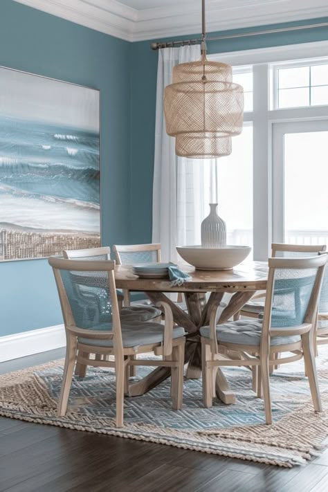 35 Coastal Dining Room Ideas: Bringing The Serenity Of The Shore Indoors | The Olive Branch Nest Beach House Dining Chairs, Modern Coastal Dining Room, Coastal Farmhouse Dining Room, Coastal Dining Room Ideas, Coastal Dining Rooms, Beach House Dining Room, Beach Dining Room, Modern Coastal Interior Design, Rich House