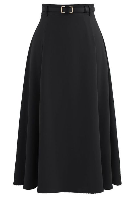 High Waist Belted Flare Midi Skirt in Black - Retro, Indie and Unique Fashion Black High Waisted Skirt, Flare Midi Skirt, Black Flare Skirt, Black Skirts, Midi Skirt Black, Midi Flare Skirt, Led Dress, Fashion Buyer, Classy Casual Outfits