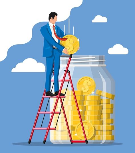 Vector businessman putting big dollar co... | Premium Vector #Freepik #vector #money-jar #saving-money #saving #savings-account Saving Money Illustration, Investment Illustration, Money Jar, Jar Saving, Symbol Of Wealth, Business Card Set, Money Icons, Savings And Investment, Premium Business Cards