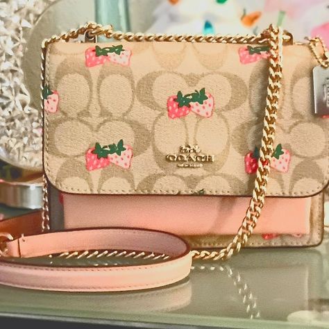 Coach Strawberry print Mini Klare Crossbody Strawberry Coach Bag, Coach Strawberry Bag, Coach Strawberry, Camera Bag Purse, Strawberry Print, Coach Crossbody Bag, 2024 Trends, Cute Purses, 15th Birthday