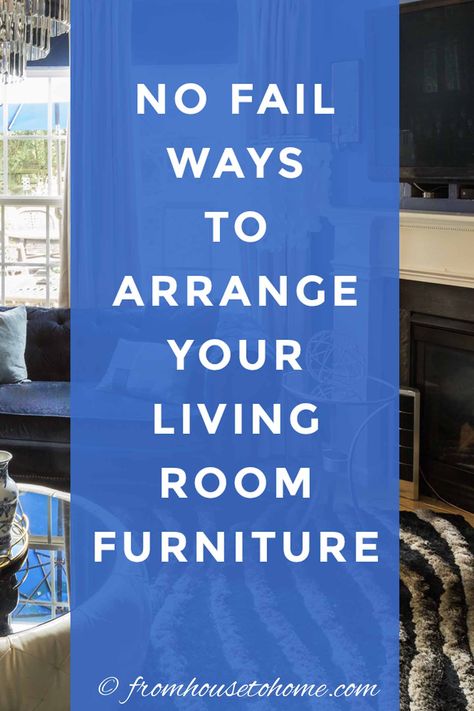 I love these living room layout designs. Whether you are decorating a living room with large windows, with a TV or with a fireplace (or all 3!), you will get lots of tips on how to arrange furniture so that it works with the focal point in your space. #fromhousetohome #decoratingtips #homedecorideas #livingroom Couch And 3 Chairs Layout, Living Room Layout With Fireplace And Tv On Different Walls, Angled Couch In Living Room, Weird Living Room Layout, Sofa Arrangement Ideas, Two Couches Living Room Layout, Classy Living Room Ideas, Focal Point Living Room, Living Room Seating Ideas