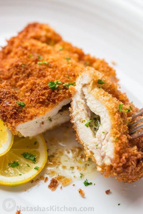 It's easier than ever to make this Chicken Kiev recipe. Slice through the crisp exterior of juicy Chicken Kiev and you'll get a stream of hot garlic butter. | natashaskitchen.com Homemade Chicken Kiev, Chicken Keiv Recipe, Kiev Recipe, Chicken Kiev Recipe, Chicken Panini Recipes, Panini Recipes Chicken, Chicken Panini, Kung Pao Chicken Recipe, Chicken Breast Crockpot Recipes