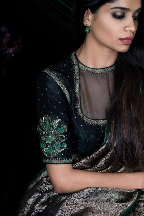 Buy Shimai Jayachandra Black Silk Sleeve Embroidered Saree Blouse Online | Aza Fashions Saree Blouses Online, Blouse Ideas, Women Saree, Designer Saree Blouse, Sari Blouse Designs, Blouse Designs Indian, Saree Blouse Patterns, Blouse Designs Silk, Elegant Blouse Designs