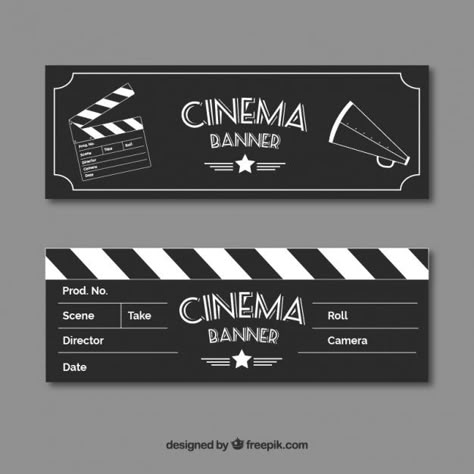 Film banners with sketches of elements in vintage style Free Vector Diy Eid Cards, Ticket Cinema, Kino Box, Roll Banner, Aesthetic Movie, Movie Ticket, Eid Cards, Music Festival Poster, Ticket Design