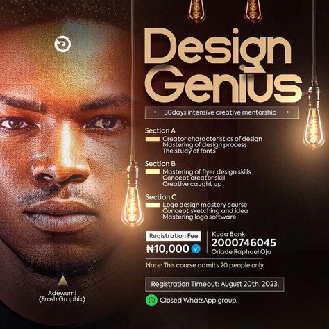 Design Genius is the only course where you can become a guru in graphic designing. Graphic Design For Fashion, Training Course Poster Design, Graphic Design Course Poster, Graphic Design Training Flyer, Graphic Design Advert, Graphic Design Posters Ideas Creativity, Church Graphic Design Event Flyers, Graphics Designer Flyer, Church Fliers Design