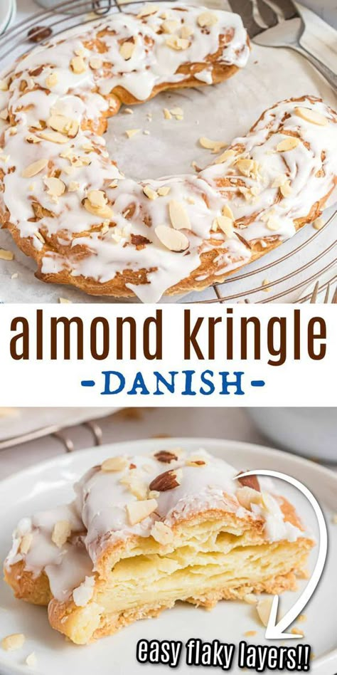 Kringle Cake Recipe, Apple Kringle Recipe, Almond Kringle Recipe Wisconsin, Easy Almond Dessert Recipes, Homemade Kringle Recipe, Almond Breakfast Pastry, French Breakfast Pastries, Almond Pastry Filling Recipes, Christmas Kringle Recipe