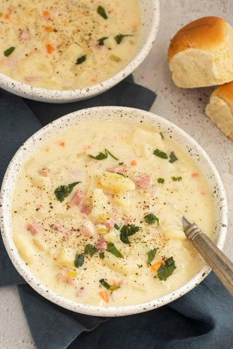 Cream Of Potato Soup With Ham, Creamy Ham And Potato Soup Crockpot, Ham And Potato Soup Dairy Free, Ham And Potato Soup Without Milk, Potatoe Ham Soup Creamy, Food For Cold Days, Creamy Ham And Potato Soup, Potato Soup Recipes, Ham And Potato Soup