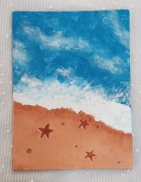 Easy beach and waves painting tutorial using acrylics and sponge. Beach Drawing Acrylic, Canvas Painting Ideas Beach Easy, Ocean Simple Painting, Beach Simple Painting, Drawing Beach Easy, Easy Waves Painting, Easy Canvas Drawing Ideas, Painting Ideas Ocean Easy, Drawing Beach Ideas