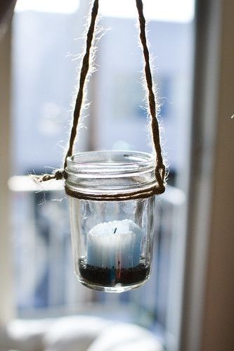 Mason Jar Hanging Lanterns | Yarns and Buttons Hanging Jars With Twine Diy, Mason Jar Hanger, Mason Jar Hanging, Jar Hanging, Hanging Jars, Mason Jar Lanterns, Mason Jar Bathroom, Hanging Mason Jars, Jar Lanterns