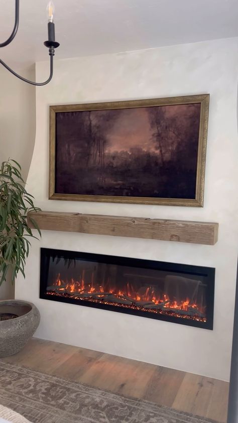 Kristina Evans | I wish it went that fast! It did only take 3 days adding a fireplace into our master bedroom tho using the Modern Ember Highmark electric… | Instagram Electrical Fireplace Bedroom, Wall Fireplace Bedroom, Limewash Electric Fireplace, Wide Electric Fireplace, Fireplace In Master Suite, Primary Bedroom Fireplace Ideas, Bedroom Fireplace Ideas Electric, Diy Bedroom Fireplace Electric, Primary Bedroom With Fireplace