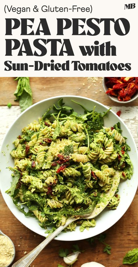 Pea Pesto Pasta, Vegan Pesto Pasta, Arugula Pasta, Vegan Protein Sources, Pea Pesto, High Protein Vegan Recipes, Plant Based Diet Recipes, Minimalist Baker, Vegan Pesto