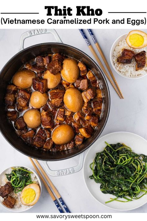 Pork And Eggs Vietnamese, Vietnamese Pork Belly And Eggs, Caramelized Pork Vietnamese, Instant Pot Thit Kho, Vietnamese Thit Kho, Thit Kho Recipe Instant Pot, Vietnamese Home Cooking, Carmelized Pork Belly And Eggs, Vietnamese Braised Pork And Eggs