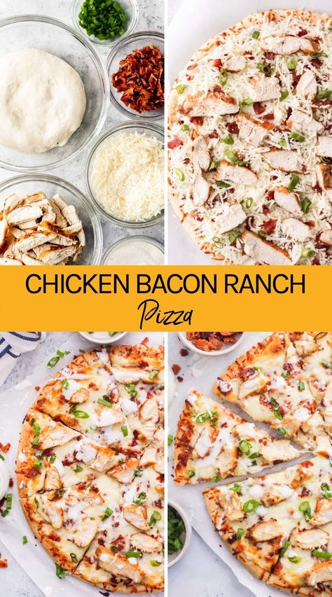 Chicken Bacon Ranch Naan Pizza, Chicken Ranch Pizza Recipe, Homemade Chicken Bacon Ranch Pizza, Pizza Recipes Without Tomato Sauce, Chicken Bacon Ranch Pizza Recipe, Ranch Pizza Recipes, Homemade Pizza Topping Ideas, Chicken Bacon Ranch Flatbread, Chicken Ranch Pizza