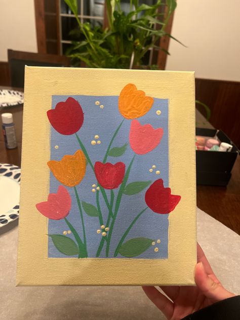 i dont know who the inspo was but i found the idea from someone else! Inspo For Painting Easy, Simple Fun Painting Ideas, Easy Little Painting Ideas, Simple Flower Painting Easy, Beginners Painting Ideas Simple, Aesthetic Simple Paintings, Ideas De Pinturas Aesthetic, Painting Ideas Valentines, Cute And Easy Paintings On Canvas