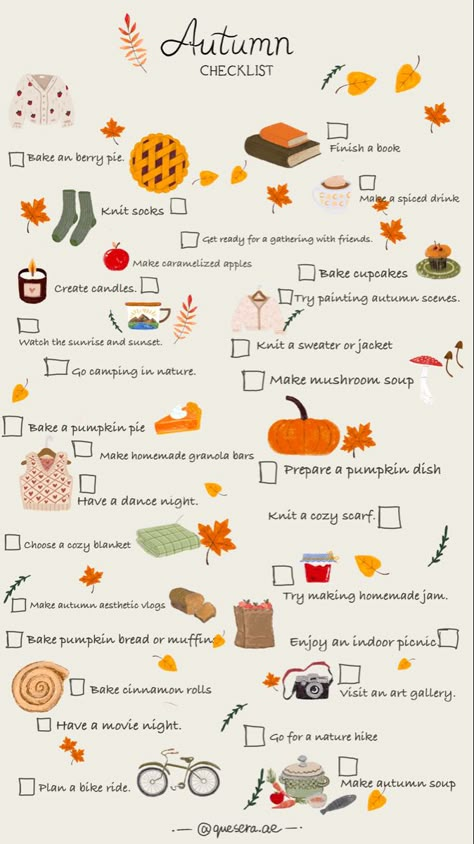 Explore this comprehensive autumn checklist for a season filled with delightful activities. From apple pie baking to cozy picnics, immerse yourself in the beauty of autumn. 🎃🌽

#AutumnChecklist
#FallActivities
#SeasonalFun
#AutumnAdventures
#FallBucketList
#CrispAir
#CozyMoments
#FoliageViews
#FallHarvest
#PumpkinSeason
#ApplePicking
#LeafPeeping
#AutumnVibes
#OutdoorEscapes
#FallInLove Autumn This Or That, Autumn List Aesthetic, Autumnal Things To Do, Things To Do This Autumn, Seasonal Activities, Autumn Must Haves, Cozy Activities, Autumn List, Fall List