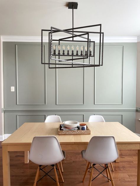 Dinning Room Wall Panels, Crown Molding In Dining Room, Dining Room Statement Wall Modern, Half Wall Paneling Ideas Dining Room, Wall Trim Dining Room, Dining Room Wall Molding Ideas, Wall Molding Dining Room, Wall Paneling Dining Room, Molding In Dining Room