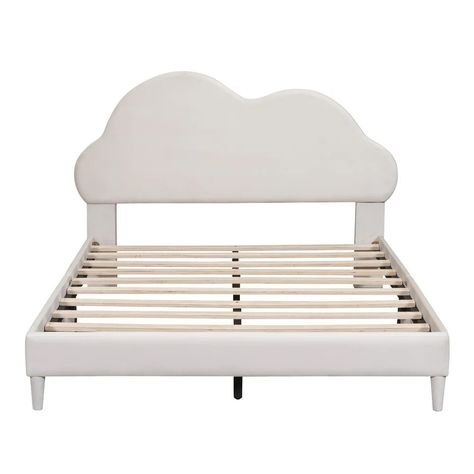 Full Size Upholstered Cloud-Shape Bed w/ Velvet Panel Bed & Headboard Platform Bed Frame, No Box Spring Needed, Easy Assembly - On Sale - Bed Bath & Beyond - 39166143 Cloud Headboard, Bed Frame No Box Spring, Kids Furniture Design, Headboard Bed, Mdf Plywood, Cloud Shape, Bed Headboard, Cloud Shapes, Panel Bed