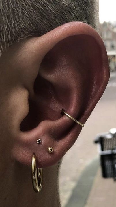 Ear Piercing Ideas Masculine, Mens Piercings Aesthetic, Masculine Peircings, Conch Piercing Men, Men Ear Piercing Aesthetic, Cool Men’s Ear Piercings, Ear Piercings Men, Men's Piercings Ears, Guys Ear Piercings