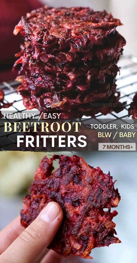 beet fritters Blw Eggplant, Blw Beet Recipes, Blw Beets, Beet Baby Food, Beetroot Meals, Beets For Babies, Baby Led Weaning Dairy Free, Vegetable Sides For Kids, Blw Veggies