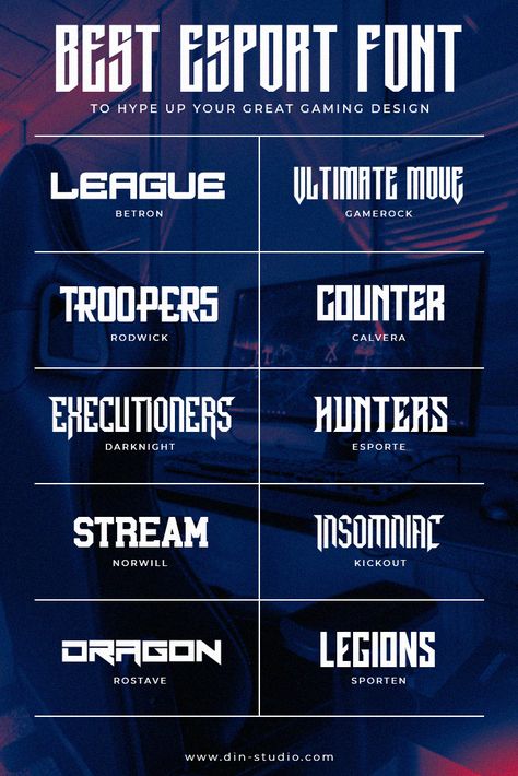 Elevate your designs and let your creativity run wild with our top free Esports Font Collections! Whether you're crafting an epic logo or boosting your game stream brand, our unique, adrenaline-filled fonts will set you miles apart. Step into the gaming world with the spirit of a champion. Dive in, explore, and emerge with the perfect typography to engage, inspire and leave a lasting impression today! Upgrade your design game, it's free! Game Font Design, Poster Typography Design Inspiration, Esports Logo Gaming Design, Best Font For Logo, Gaming Poster Design, Gaming Typography, Esports Logo Gaming, Font For Logo Design, Logo Font Design