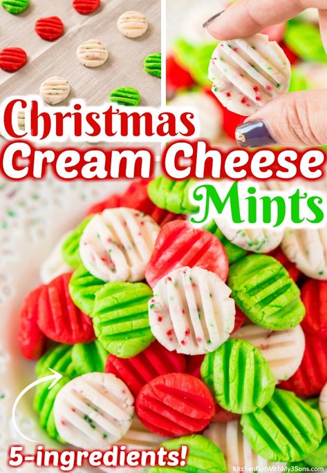 Christmas Peppermint Patties are always such a huge hit with everyone! These easy cream cheese mints are so pretty and delicious for Holiday parties. I could eat a whole bowl of these if I am not careful. Christmas Cream Cheese Mints, Christmas Peppermint Patties, Christmas Cream Cheese, Cream Cheese Mints Recipe, Random Desserts, Mints Recipe, Peppermint Patty Recipe, Mint Patties, Chocolate Peppermint Brownies