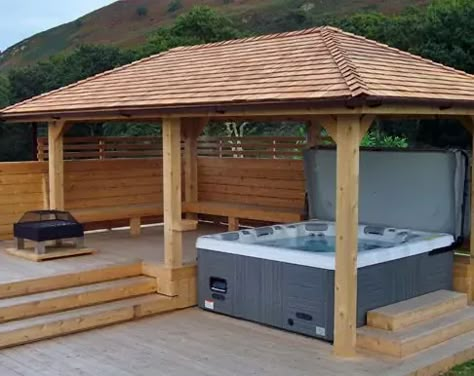 Hot Tub Enclosures: Some Inspiration | H2O Hot Tubs UK Whirlpool Deck, Hot Tub Pergola, Hot Tub Area, Hot Tub Room, Tub Deck, Hot Tub Patio, Hot Tub Gazebo, Tub Enclosures, Diy Hot Tub