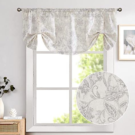 Amazon.com: Lazzzy Kitchen Tie Up Valance Curtain Linen Floral Farmhouse Valance for Living Room Bathroom Bedroom Country Valances Window Treatments Small Cafe Curtian 20 Inch Rod Pocket 1 Panel Grey on Beige : Home & Kitchen Valance Curtains Kitchen, Pleated Valance, Linen Valance, Small Curtain Rods, Farmhouse Valance, Valances For Living Room, Farmhouse Kitchen Curtains, Tie Up Valance, Cafe Curtain Rods