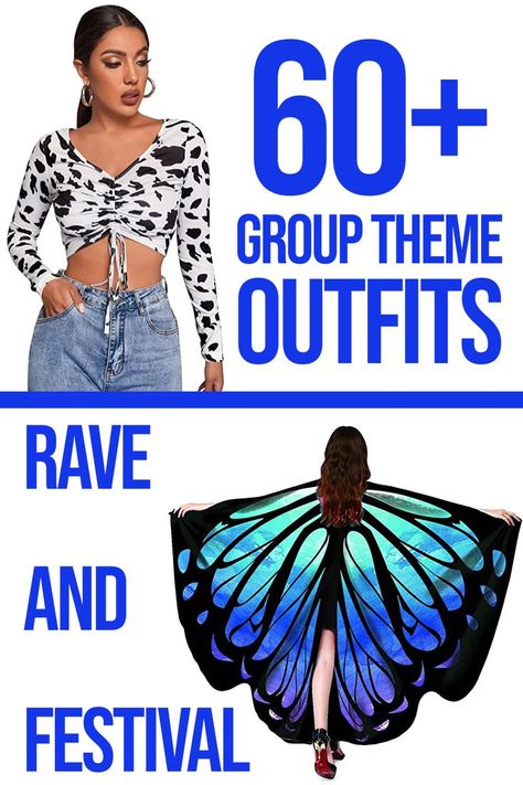 Looking for a group theme with your friends? We gathered and listed the best-themed products, so you get your creativity rolling and get everything you need for your group! Rave Group Theme, Group Outfits Theme, Festival Themed Outfit, Group Festival Outfits Theme, Rave Group Outfit Themes, Festival Theme Outfit, Group Festival Outfits Matching, Group Festival Outfit Ideas, Rave Jersey Outfit Women