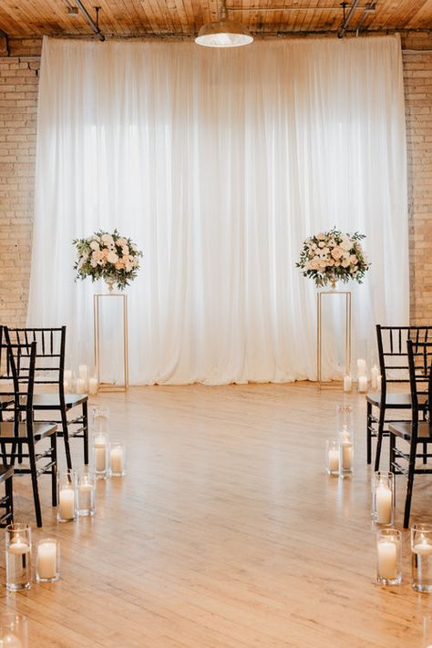 Ceremony Altar Arrangements, Wedding Ceremony Candles Altars, Wedding Aisle Decorations Indoor Simple, Diy Wedding Altar Indoor, Ceremony Set Up Indoor, Minimal Wedding Decor Ceremony Backdrop, Ceremony Flowers Indoor, Aisle Backdrop Wedding, Simple Altar Wedding