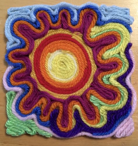 Yarn Painting Art, Mexican Sun, Multicultural Art, Weather Unit, Leftover Yarn, Yarn Painting, 4th Grade Art, 3rd Grade Art, Huichol Art