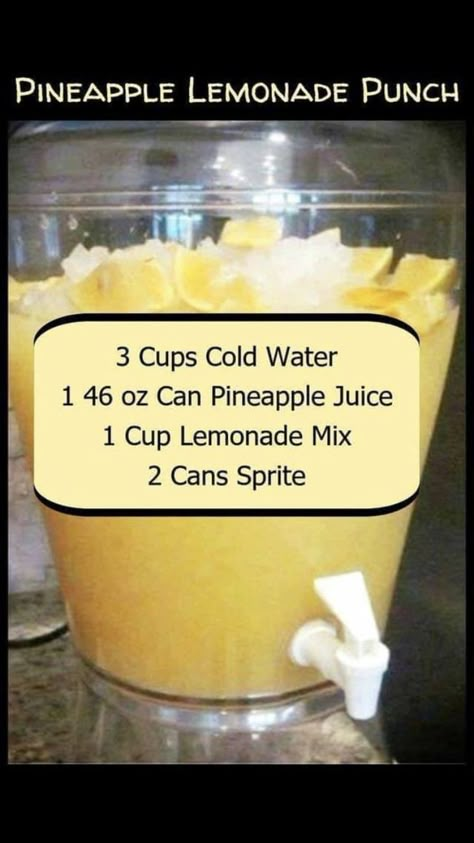 Pin by Josh Hall on Homestead | Drink recipes nonalcoholic, Punch recipes, Alcohol drink recipes Outdoor Party Food, Pineapple Lemonade Punch, Lemonade Punch, Pineapple Lemonade, Party Punch Recipes, Christmas Punch Recipes, Punch Drinks, Drink Recipes Nonalcoholic, Refreshing Drinks Recipes