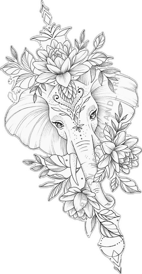 Elephant head with boho ornaments surrounded by lotus flowers and geometric dotwork circles. Fine line feminine tattoo design Animal Thigh Tattoo, Mandala Tattoo Sleeve Women, Elephant Thigh Tattoo, Thigh Piece Tattoos, Cute Elephant Tattoo, Arm Sleeve Tattoos For Women, Floral Thigh Tattoos, Elephant Tattoo Design, Tattoos For Women Half Sleeve