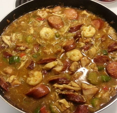 Spice up your dinner with a soulful bowl of New Orleans Gumbo! Perfect for sharing with friends and family! **New Orleans Gumbo** **Ingredients:** - Andouille sausage (1 lb, sliced) - Chicken thighs (1 lb, boneless, diced) - Shrimp (1 lb, peeled and deveined) - Onion (1, chopped) - Green bell pepper (1, chopped) - Celery (2 stalks, chopped) - Garlic (4 cloves, minced) - Chicken broth (6 cups) - Diced tomatoes (1 can, 14.5 oz) - Okra (1 cup, sliced) - Bay leaves (2) - Cajun seas... Creole Gumbo Recipe, Gumbo Roux, Gumbo Ingredients, New Orleans Gumbo, New Orleans Creole, Creole Gumbo, Minced Chicken, Instagram Recipes, Gumbo Recipe