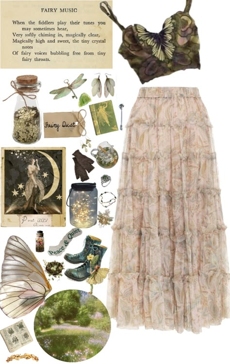 Fairycore Witch Aesthetic, Fairy Outfit Ideas Aesthetic, Cottage Core Elf Outfit, Fairy Outfit Accessories, Fairy Outfit With Pants, Retro Fairy Core Outfits, Beach Fairy Outfit, Fairy Inspired Outfit Aesthetic, Fairy Outfit With Wings